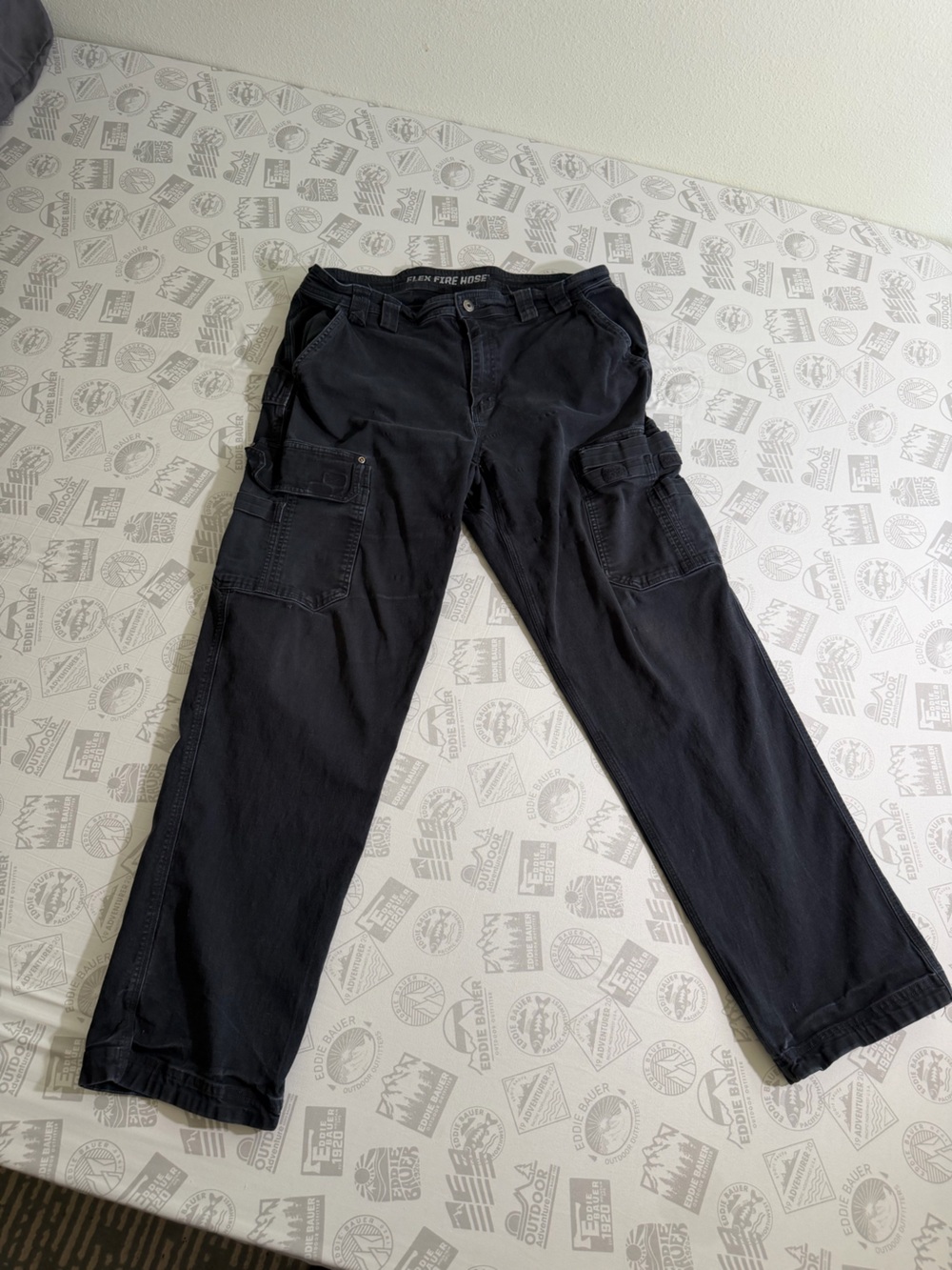 Duluth Trading Co Flex Fire Hose Relaxed Fit Cargo Work Pants Black 37X34